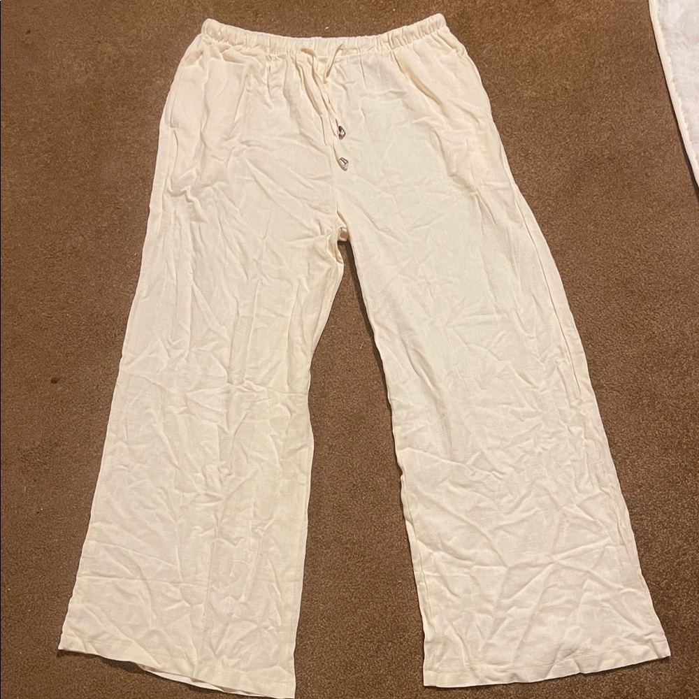 Cream Wide-Leg Pants